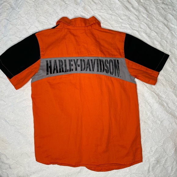 Harley-Davidson boys button down shirt, size 8/10, orange & black - Picture 2 of 3